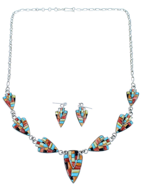 Sterling Silver Multicolor Link Necklace Earrings Jewelry Set RS34221